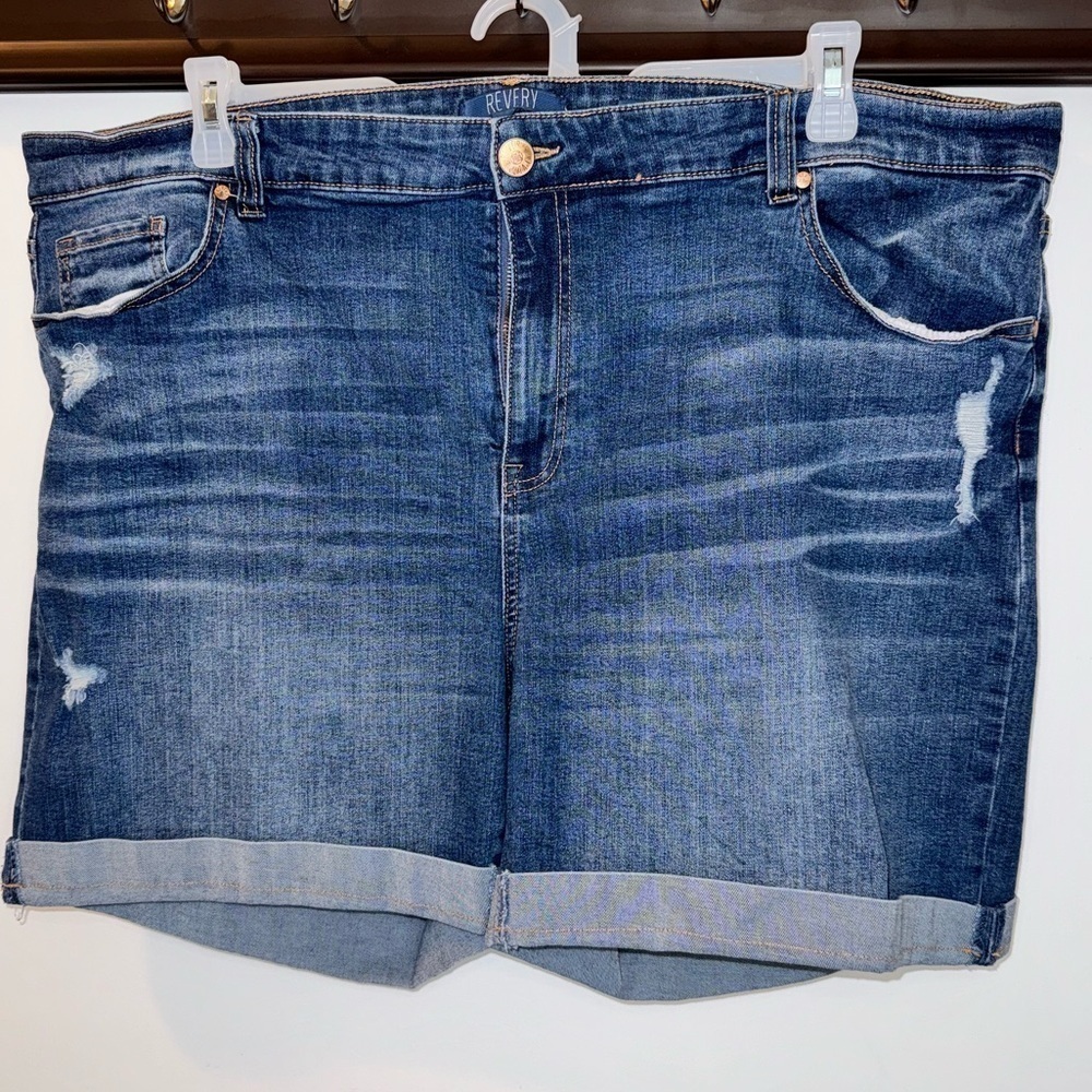 Revery Bailen Cuffed Distressed Denim Shorts Size 24